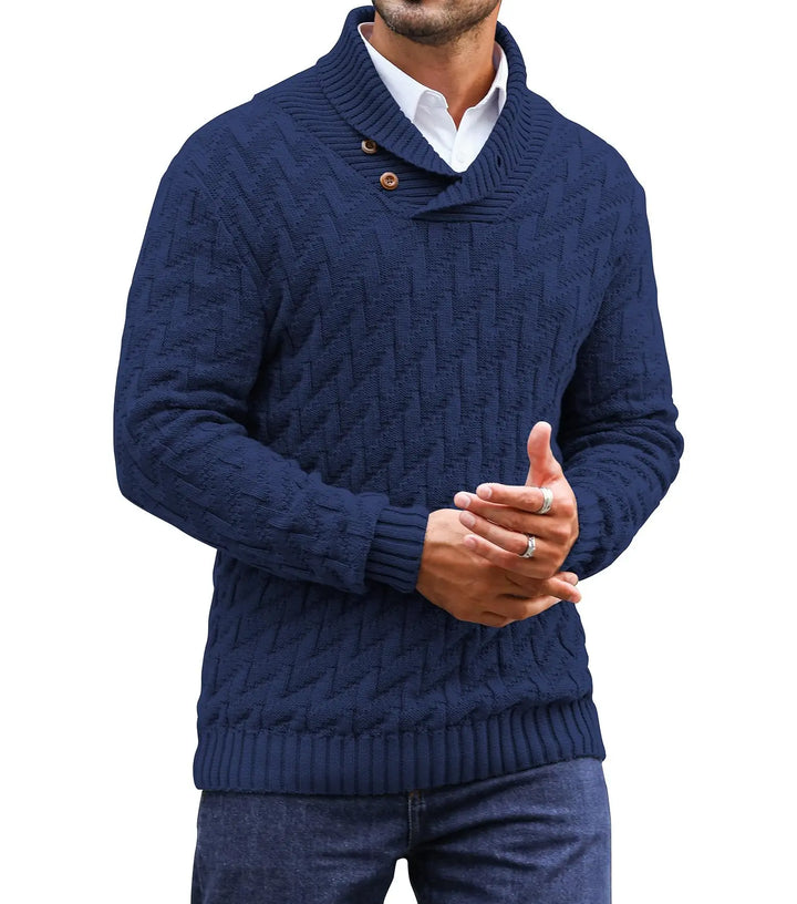 Shawl Collar Cable Knit Sweater
