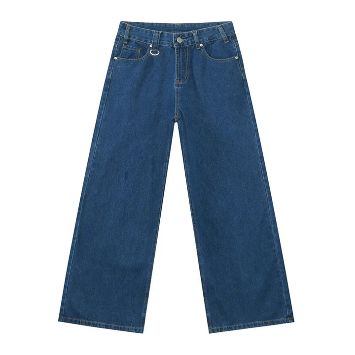 Gradient Washed Denim Pants with Metal Ring Design