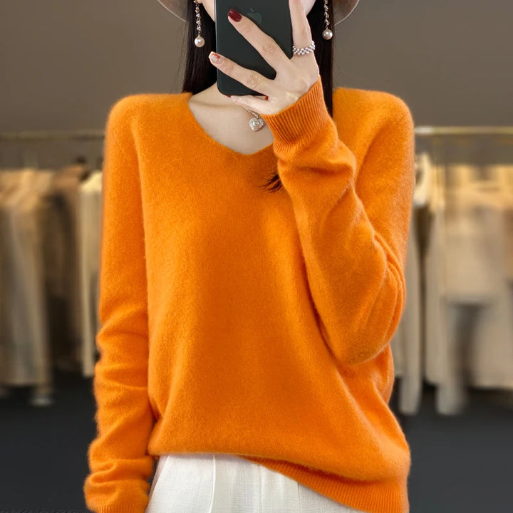 100% Pure Merino Wool V-Neck Autumn Winter Sweater