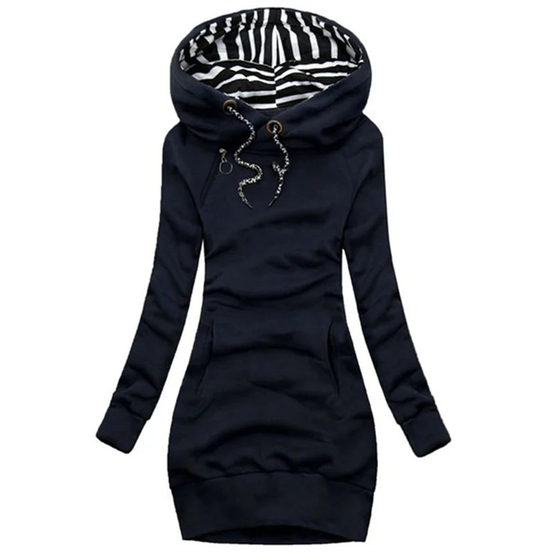 Casual Solid Color Long Sleeve Hoodie Dress