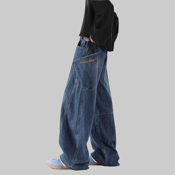 Vintage Y2K Baggy Jeans with Curved Knife Embroidery