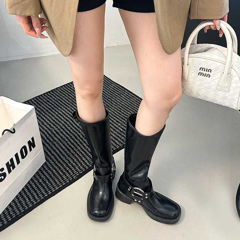 Retro Knee-high round Head Knight Boots