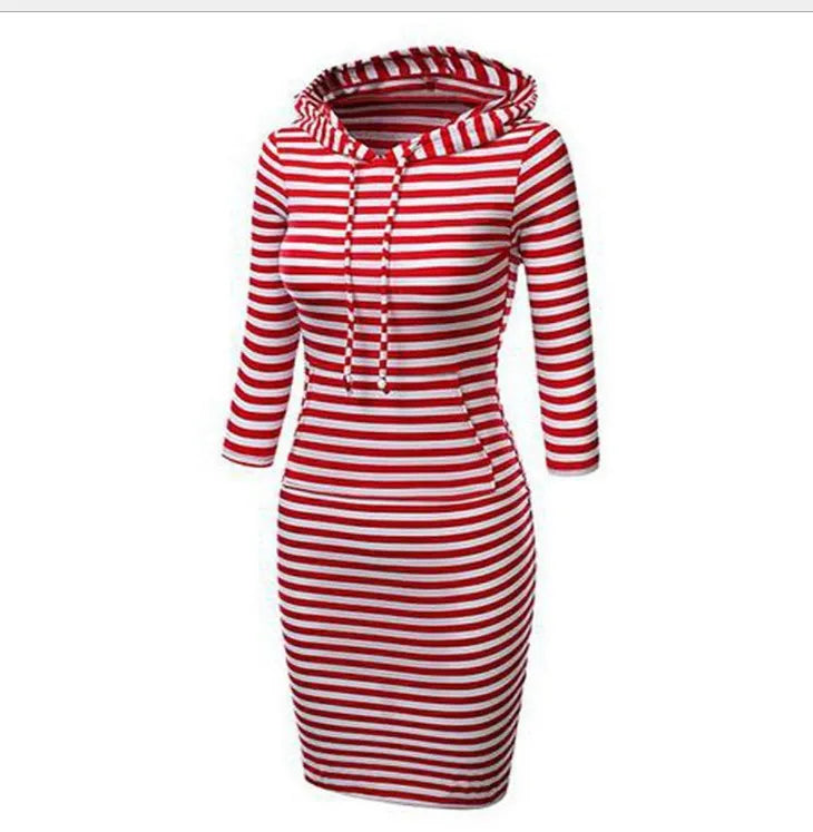 Solid Color Hooded Long-Sleeve Dress