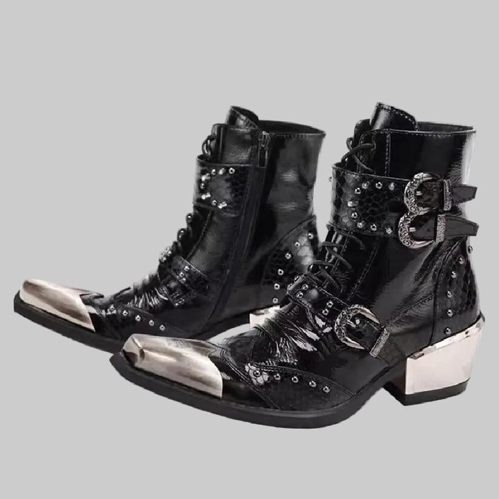 Punk Dark Rock Snake Print Western Boots