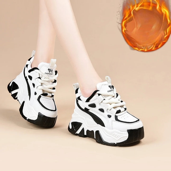 Genuine Leather Microfiber Chunky Sneakers
