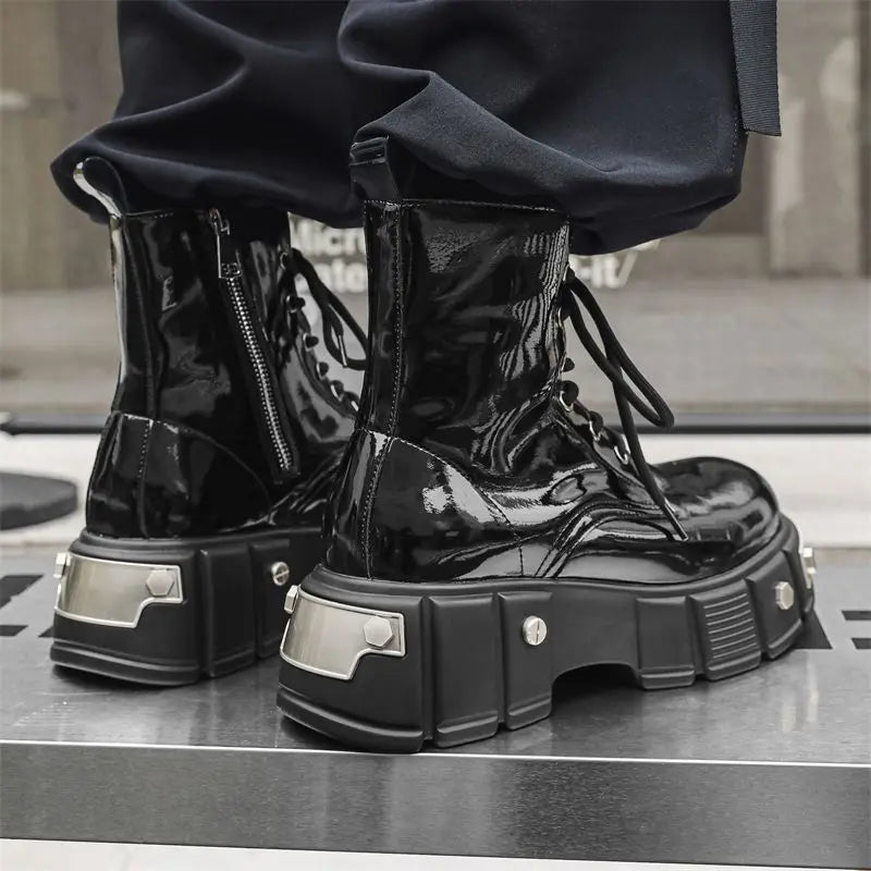 Unisex British-Style High-Top Punk Leather Boots