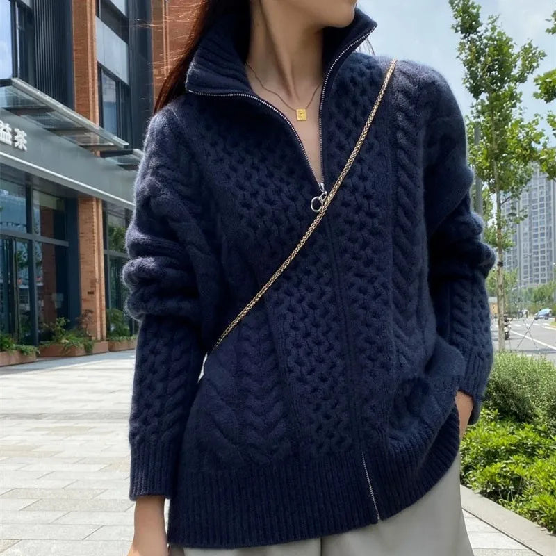 Thick Turtleneck Wool Cashmere Cardigan