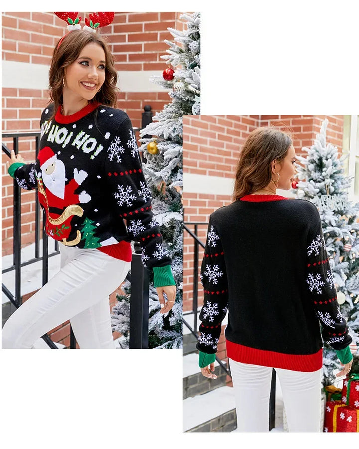 Full Sleeve Loose Santa Print Christmas Sweater
