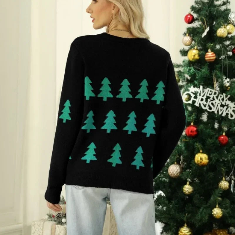 Santa Tree Pattern Loose Knit Christmas Sweaters