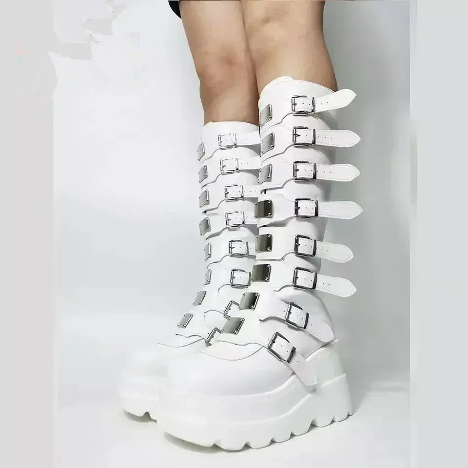 Edgy Gothic Knee-High Punk-Inspired Platform Boots