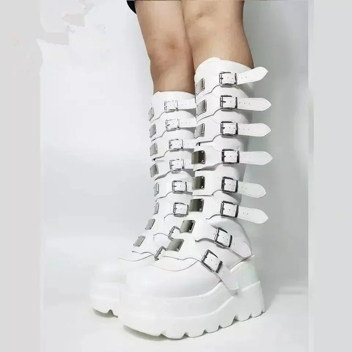 Edgy Gothic Knee-High Punk-Inspired Platform Boots