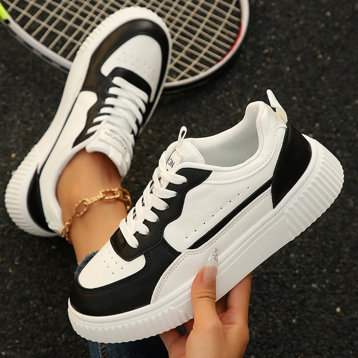 Lace-Up Vulcanized PU Leather Sneakers