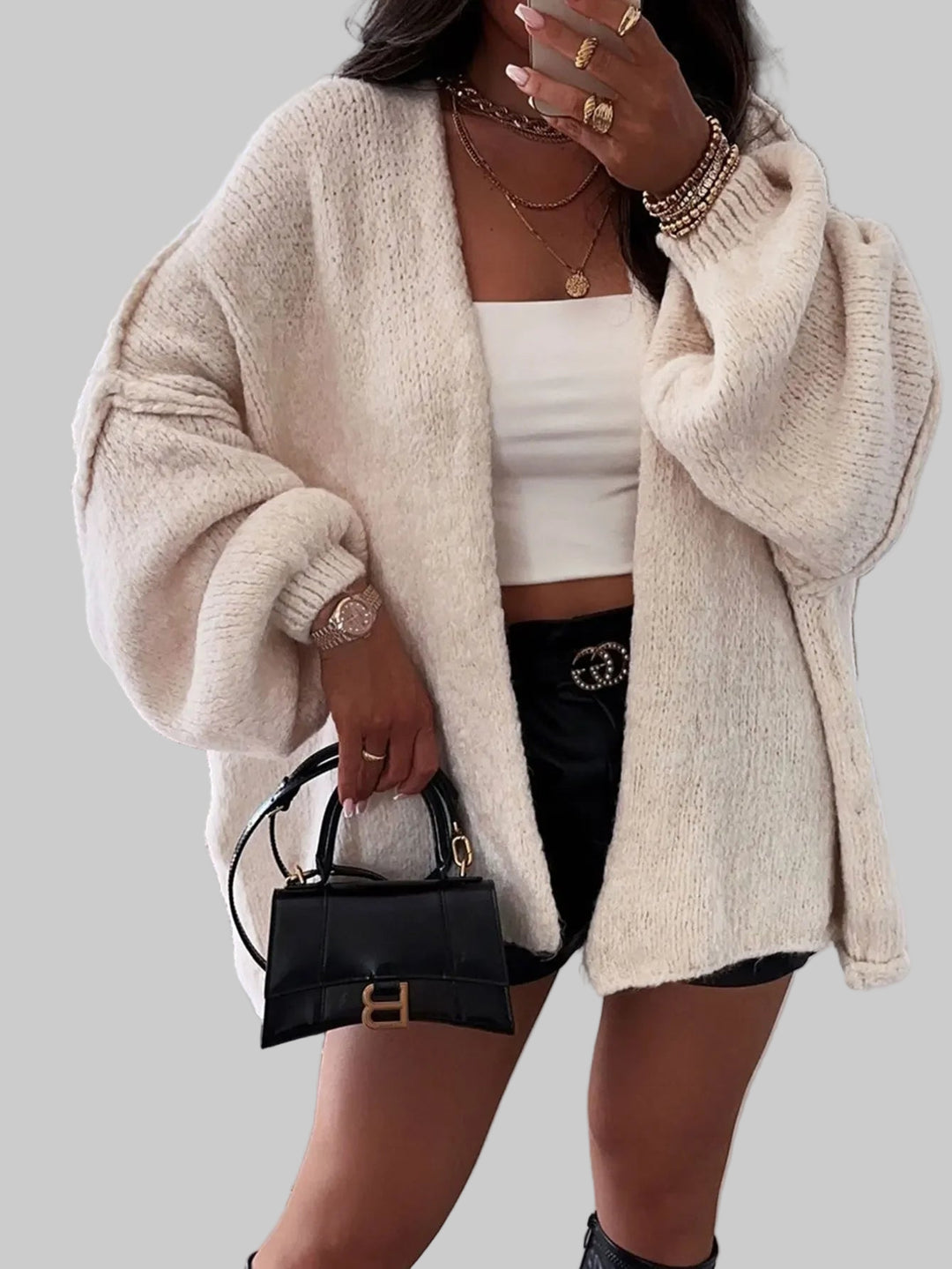 Relaxed Fit Open Front Cardigan