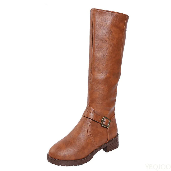 Zippered Low-Heel Knee-High Boots