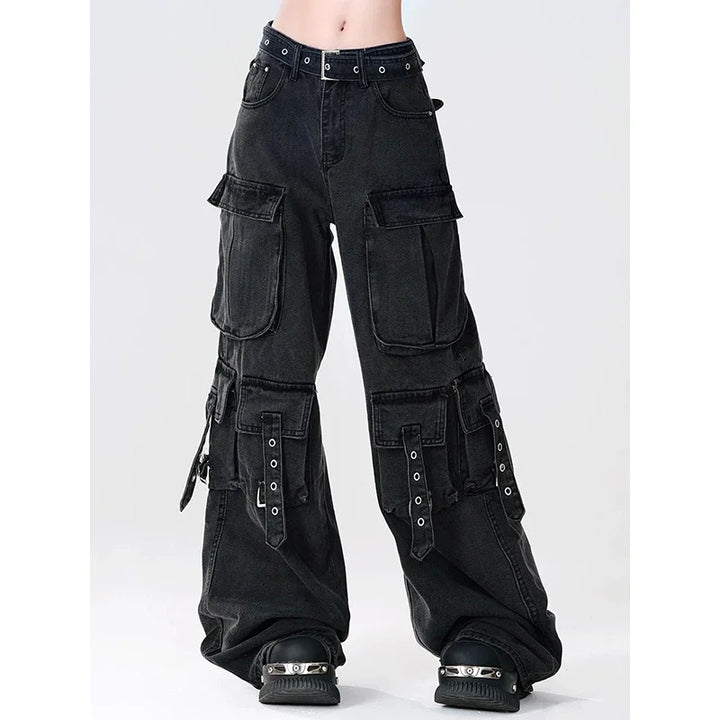 American Retro Multi-Pockets Cargo Jeans - Gothic