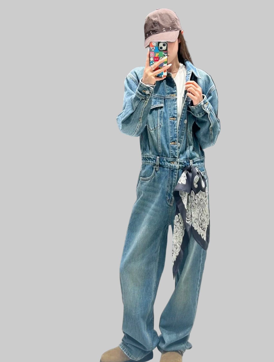 Washed Retro Denim Jumpsuit