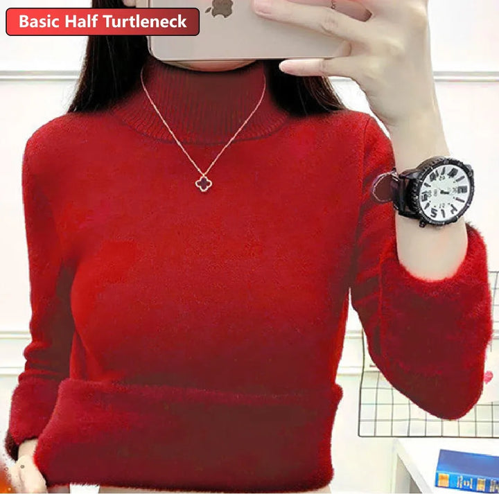 Elegant Women's Thick Velvet Lined Turtleneck Sweater