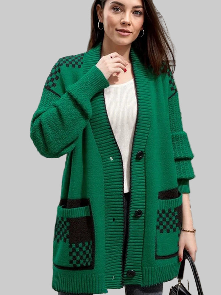 Stylish Plaid Knitted Long Sweater
