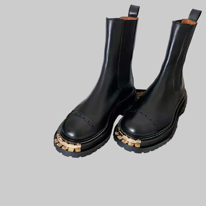 Metal square head Slip on Ankle Mid Calf Boots