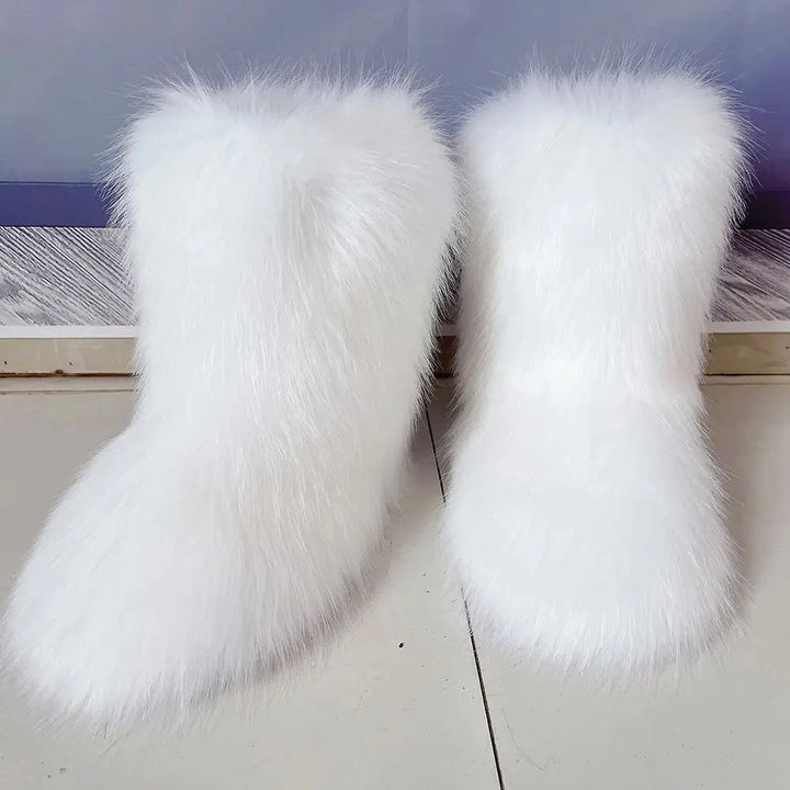 Plush Faux Fox Fur Winter Boots