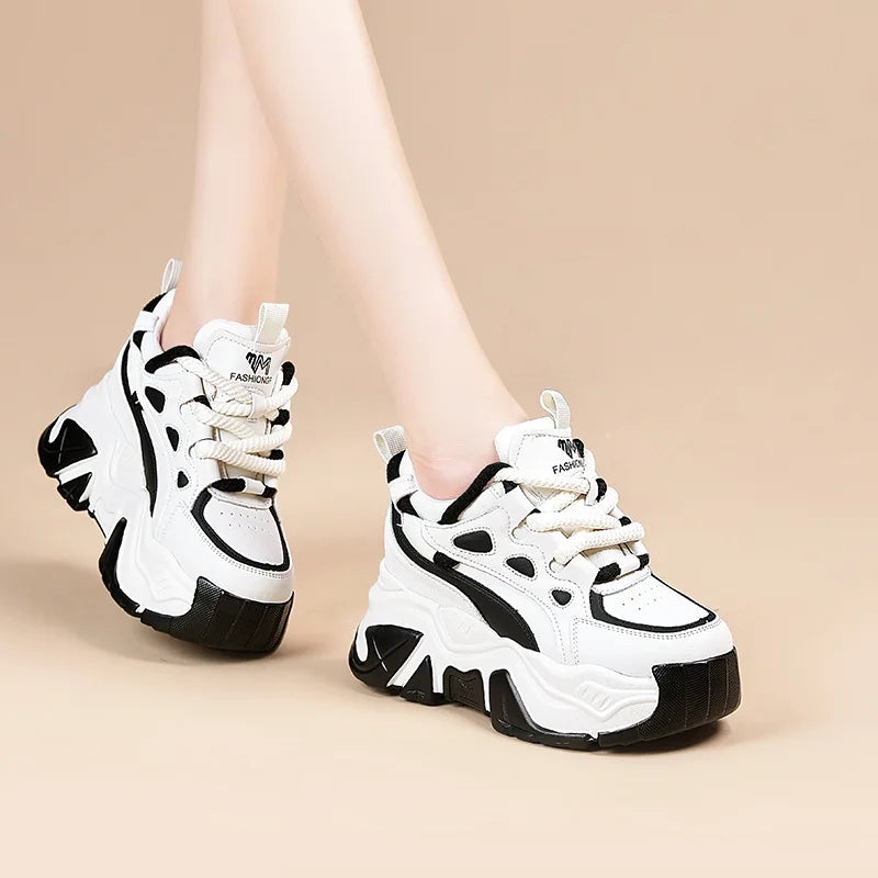 Genuine Leather Microfiber Chunky Sneakers