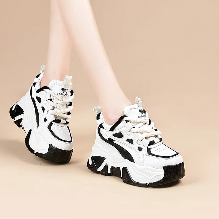 Genuine Leather Microfiber Chunky Sneakers
