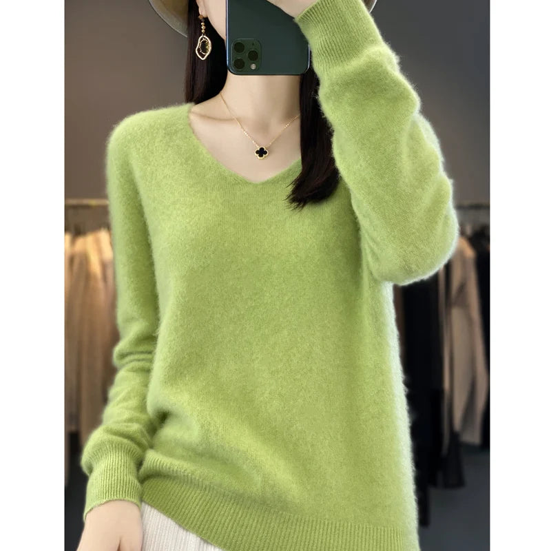 100% Pure Merino Wool Women's V-Neck Sweater