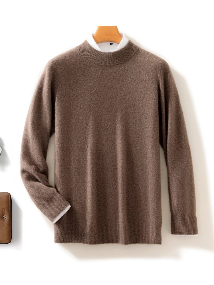 Cashmere Knitted 100% Merino Wool Mock-neck Sweater