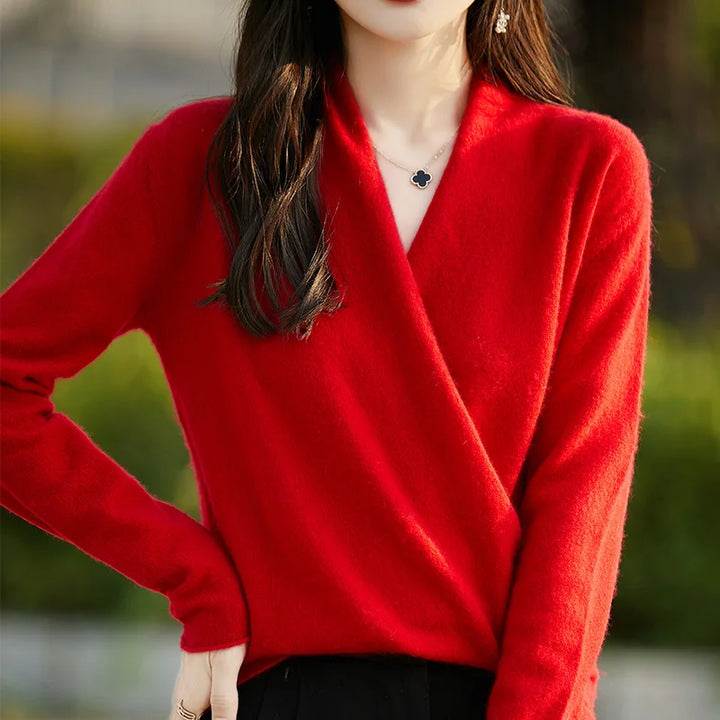 100% Pure Wool Knitted V-Neck Sweater
