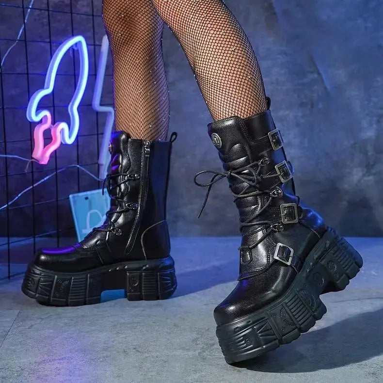 Cyberpunk Metal Tank-Style Elevated Boots