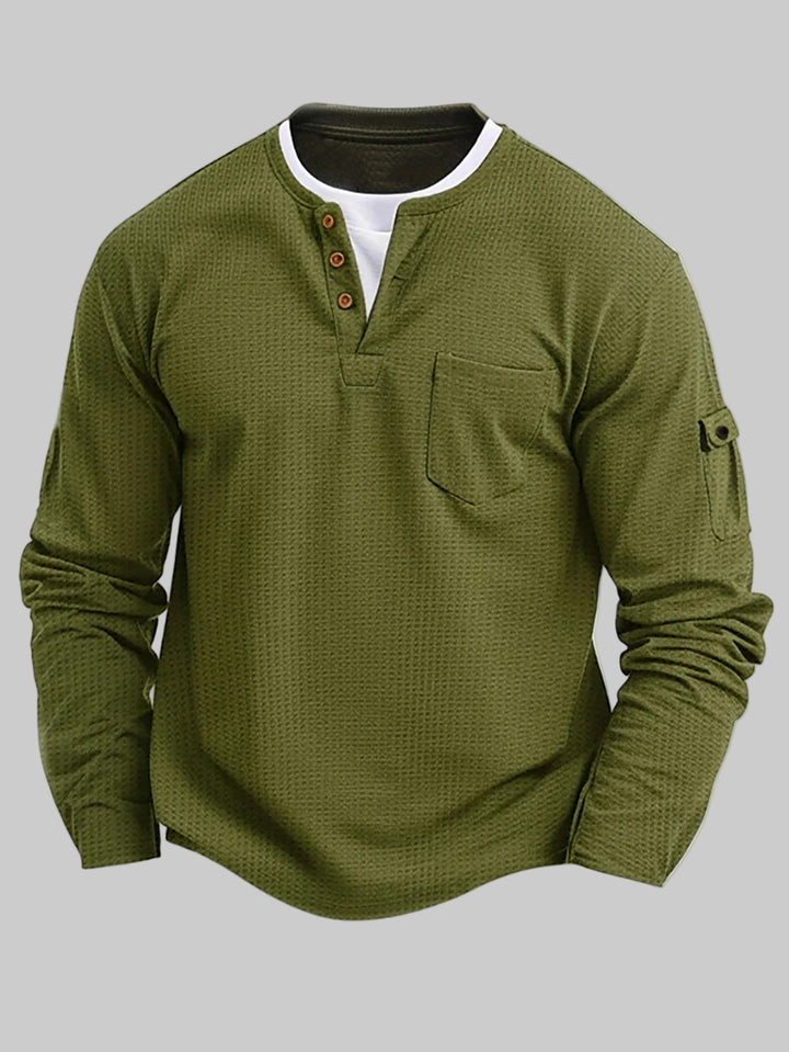 Casual Long Sleeve Henley Button Neck Tee