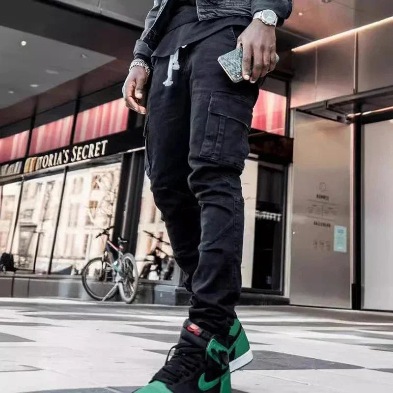 Slim Fit Elastic Multi-Pocket Cargo Jeans