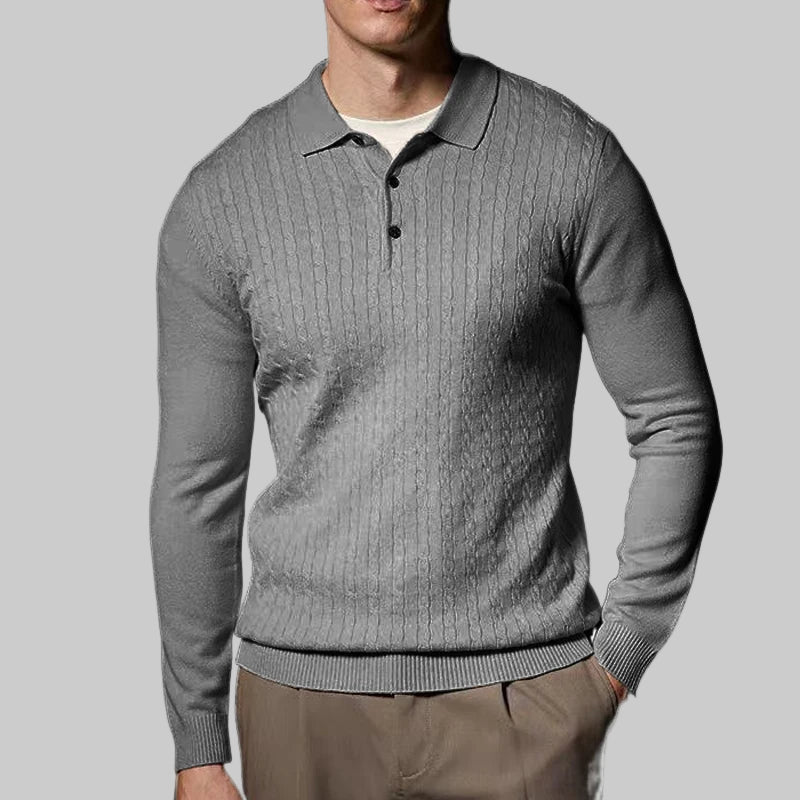 Long Sleeve V-Neck Knitted Polo Sweater