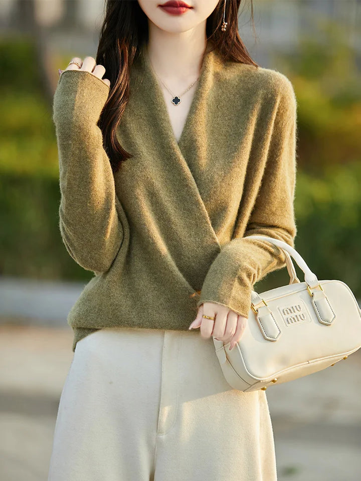 100% Pure Wool Knitted V-Neck Sweater