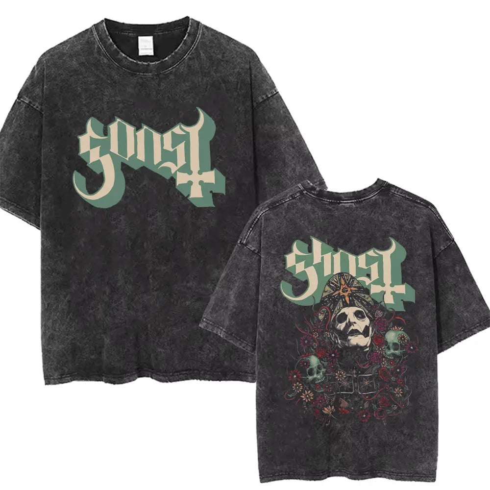 Washed Vintage Gothic Rock Metal Ghost Band Tees