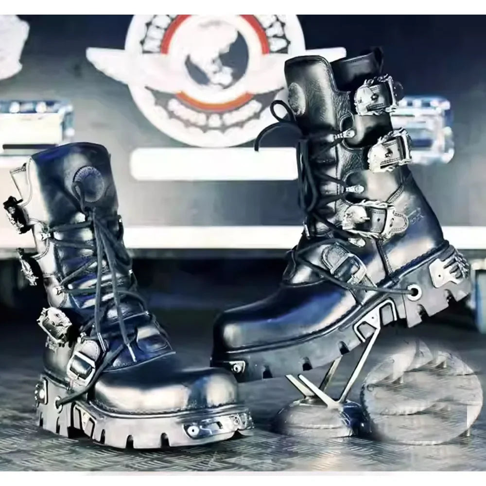 Genuine Leather Goth Punk Motorcycle Boots