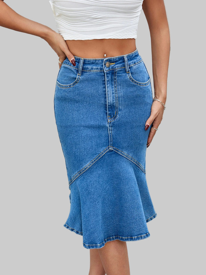 Spliced Trumpet Fishtail Denim Skirt
