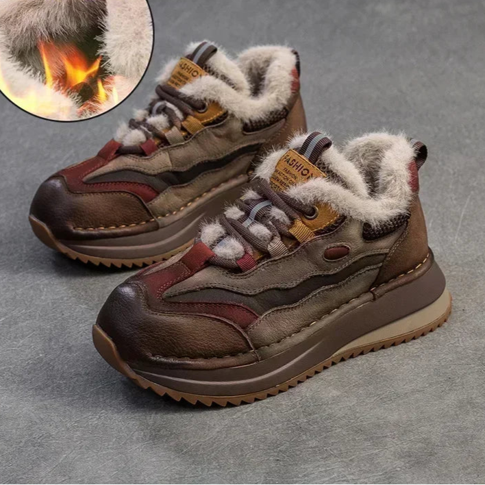 4cm Genuine Leather Chunky Sneakers