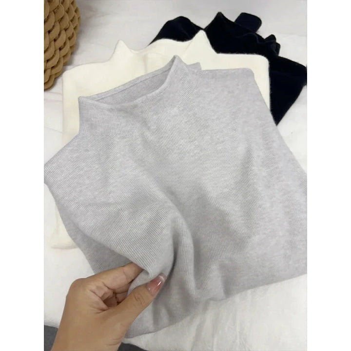 Knitted Solid Half Turtleneck Sweater Pullover