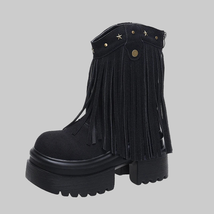 9CM Platform Tassels Chunky Boots