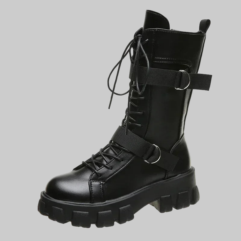 Mid-Calf Punk Gothic Motorcycle Boots