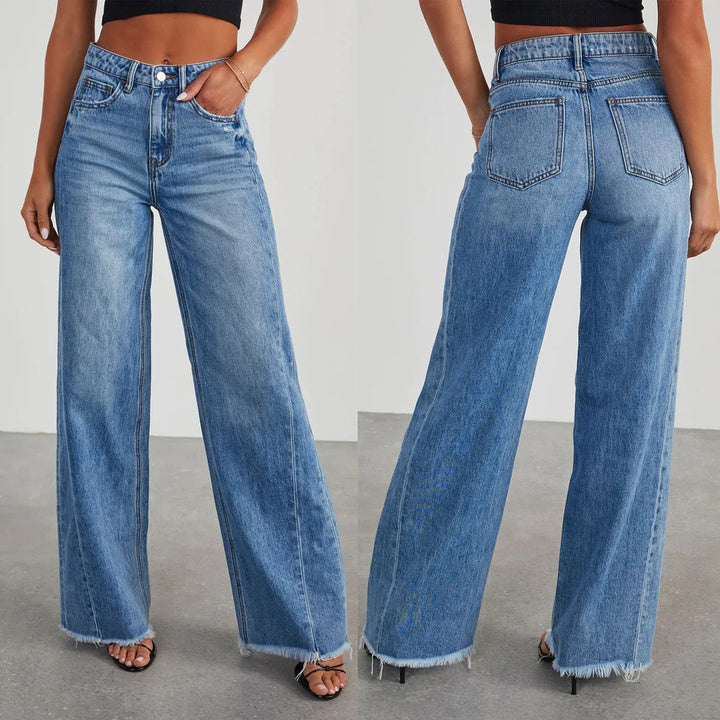 Elegant Spliced Floor Length High Waisted Jeans