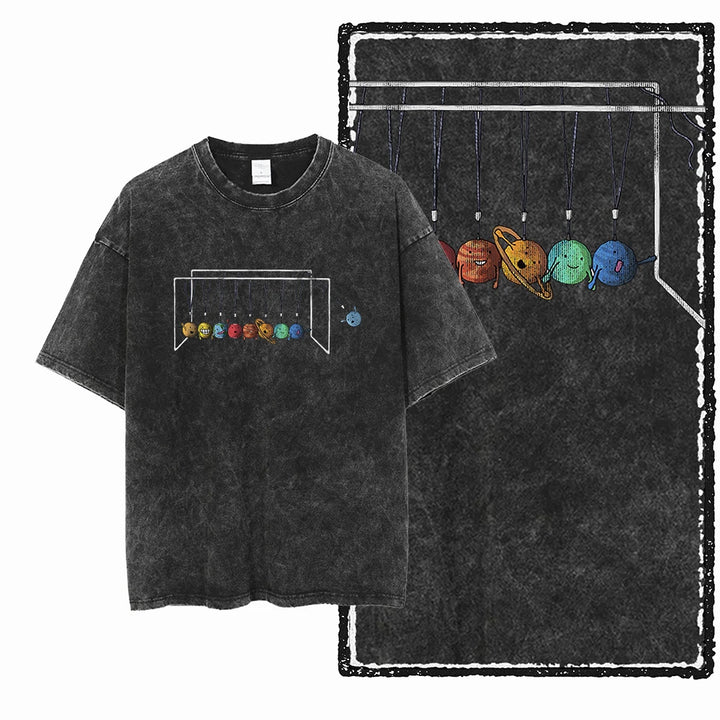 Oversized Washed Retro Finish Print Tees