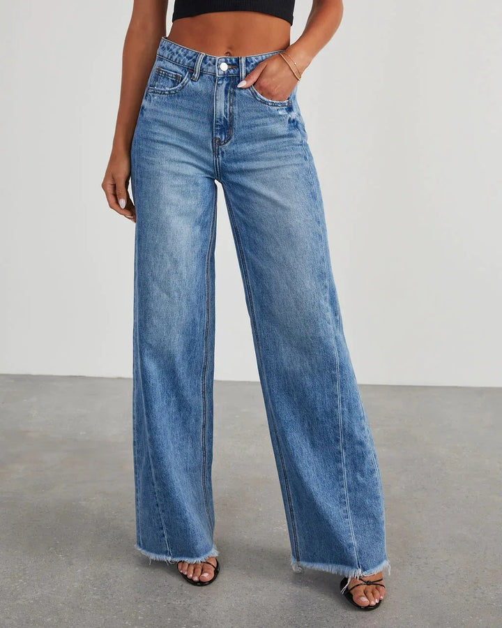 Elegant Spliced Floor Length High Waisted Jeans
