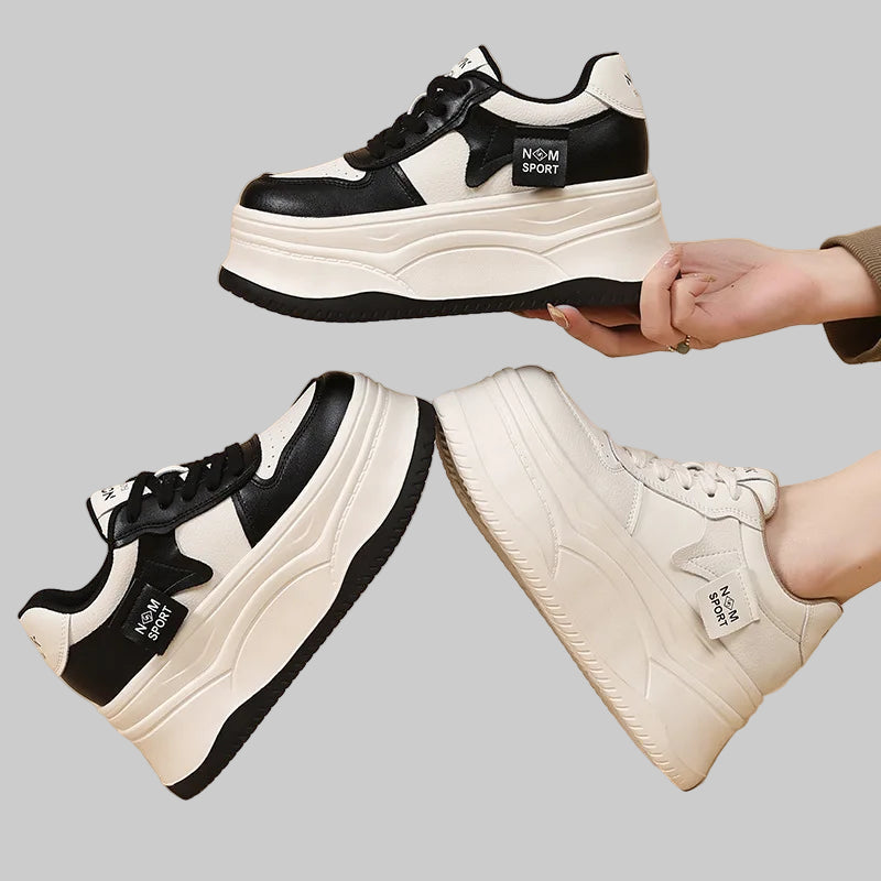 Genuine Leather 12cm Platform Chunky Sneakers
