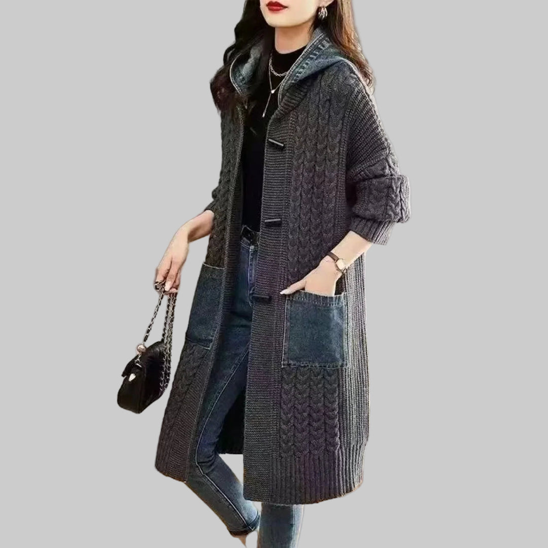 Spring Autumn Loose-Fit Hooded Knitted Cardigan