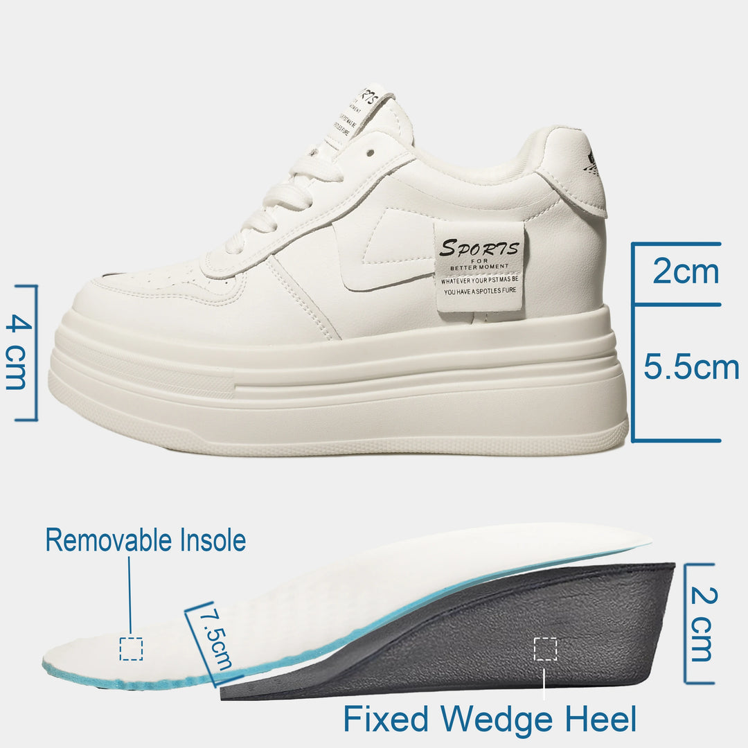 8CM Cow Genuine Leather Chunky Platform Sneakers