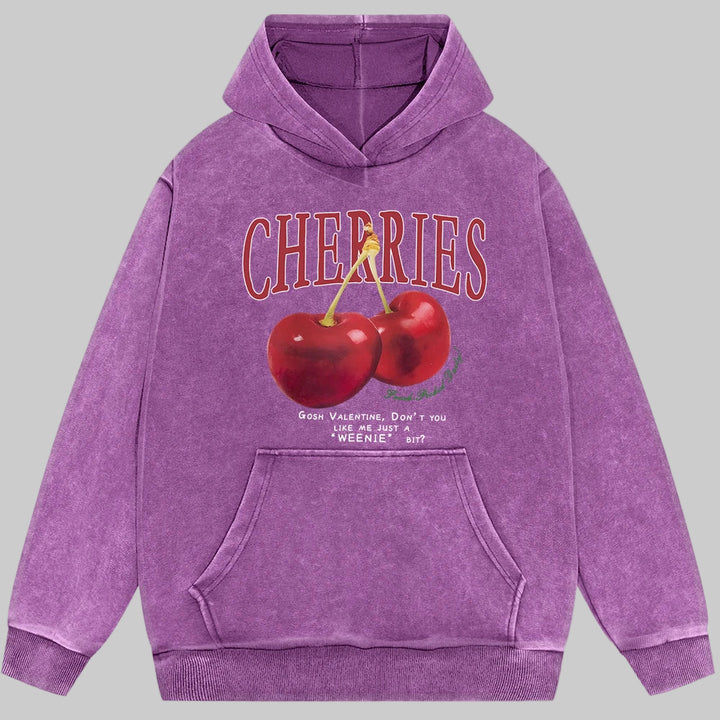 Cherries Print Oversized Cotton Hoodie