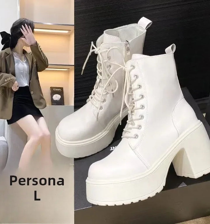 Soft Leather High Heel Waterproof Platform Boots
