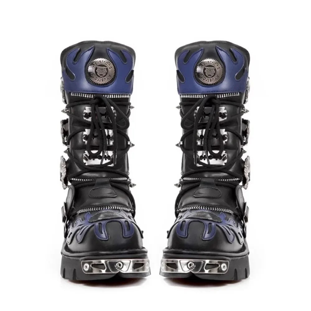 Flame Metallic Goth Skull Punk Motorcycle Boots